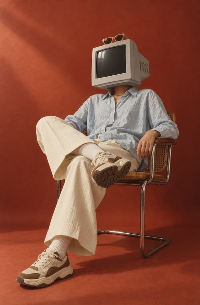 Figure with a monitor for a head