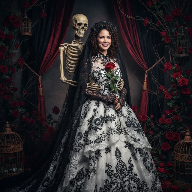 Halloween Gothic Bride with Skeleton