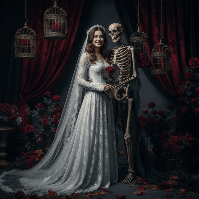 Halloween Gothic Bride with Skeleton